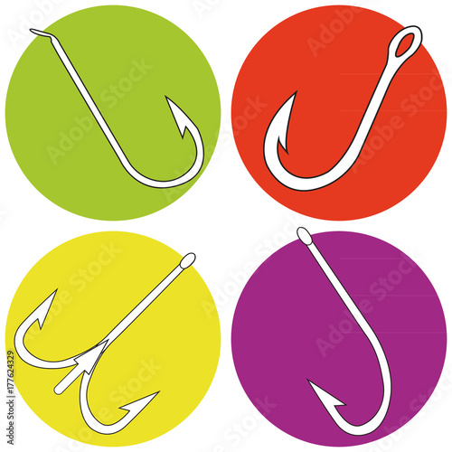 Vector icon set with fishing hooks