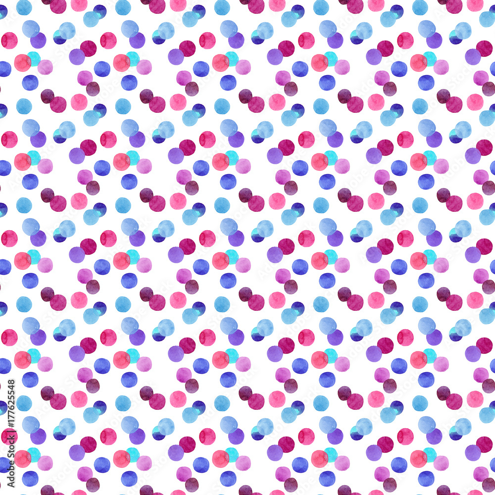 Abstract lovely cute beautiful artistic tender wonderful transparent bright red, pink, magenta, purple, violet, blue, indigo circles pattern watercolor hand illustration