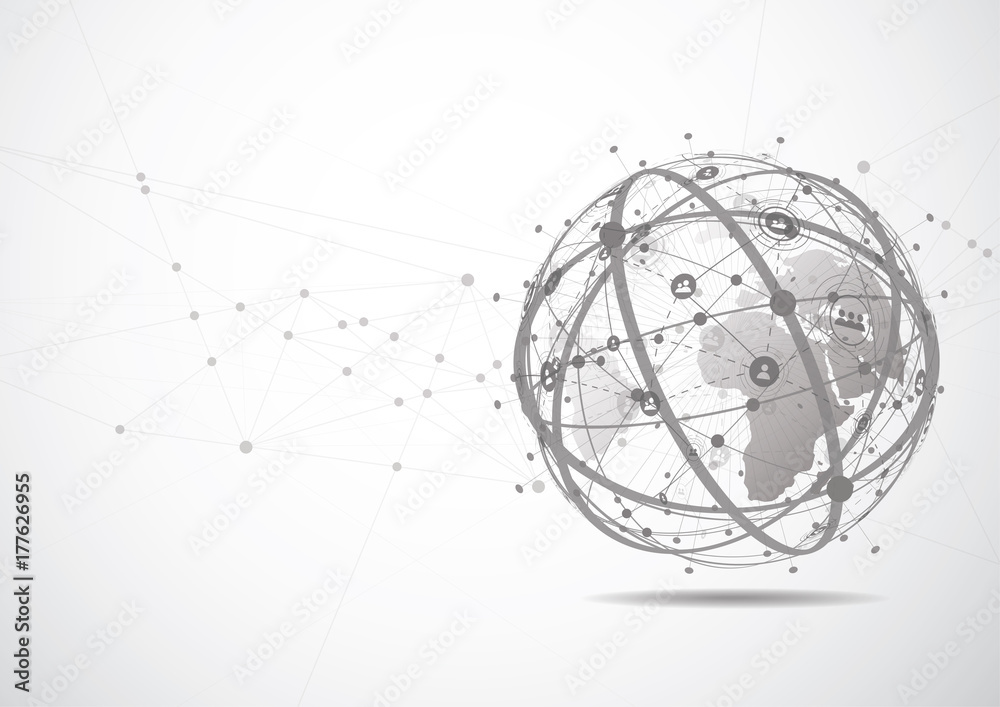 Obraz premium Global network connection. World map point and line composition concept of global business. Vector Illustration