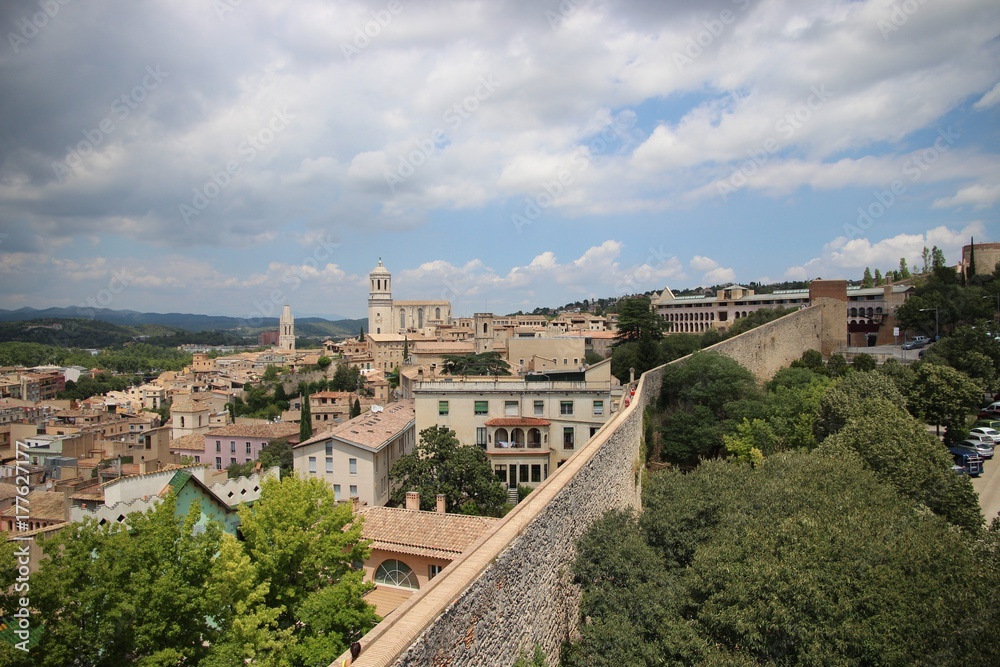 The fortress wall and the old city of Girona