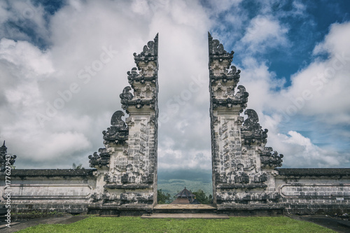 Temple Pura Lempuyang and view of a volcano Agung. Bali. Indonesia