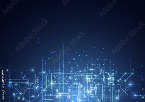 Abstract background with technology circuit board texture. Electronic motherboard illustration. Communication and engineering concept. Vector illustration
