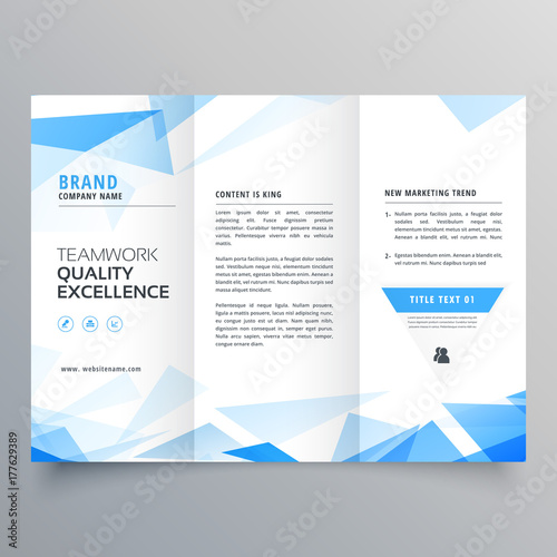 abstract blue shape trifold business brochure design