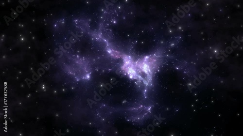 Space flight through nebula. Space travel, animation