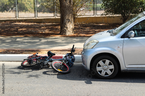 A traffic accident between electric bicycle and car