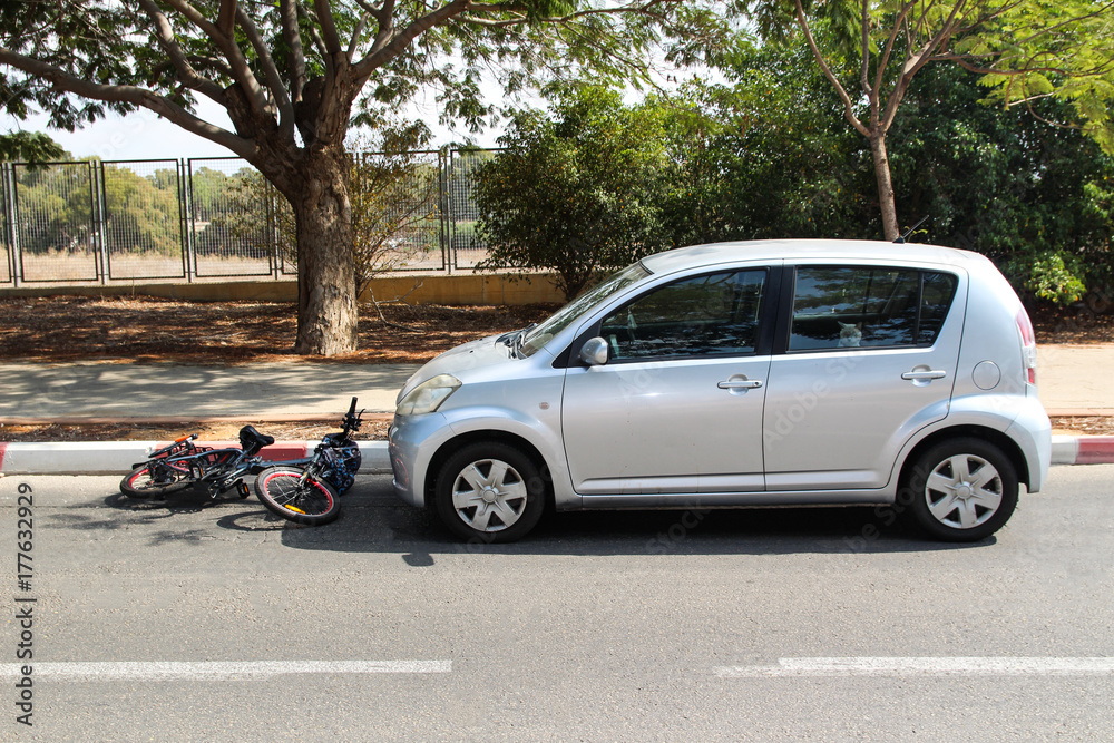 A traffic accident between electric bicycle and car