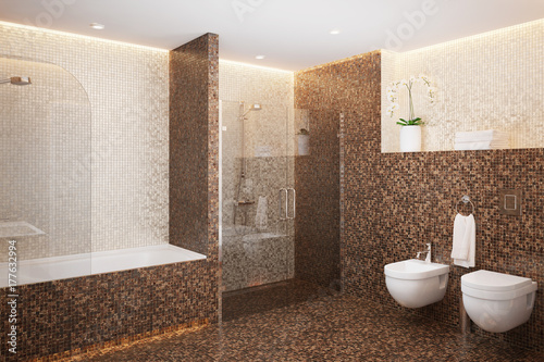 3d rendering of a mosaic shower room