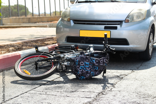 A traffic accident between electric bicycle and car