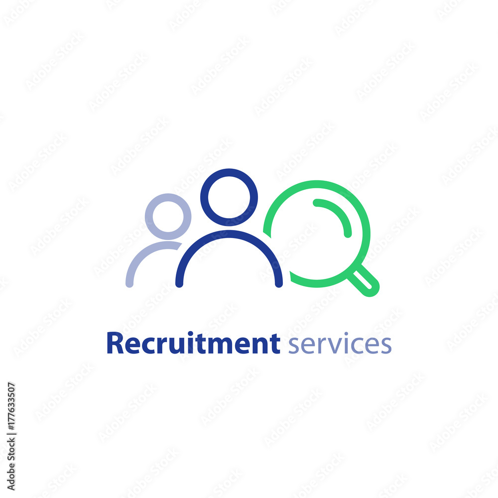 Recruitment research, human resources services, hiring employee, find job, fill vacancy concept, vector icon Recruitment research, human resources services, hiring employee, find job, fill vacancy concept, vector icon
