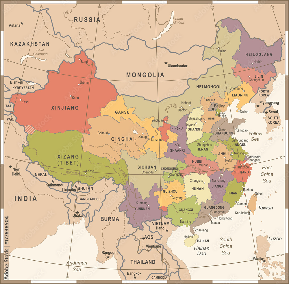 China Map - Vintage Vector Illustration