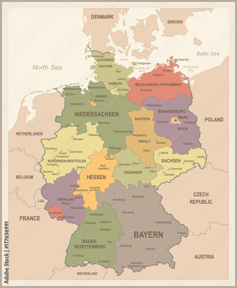 Fototapeta Niemcy mapa - Vintage ilustracji wektorowych