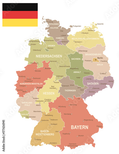 Germany - vintage map and flag - illustration