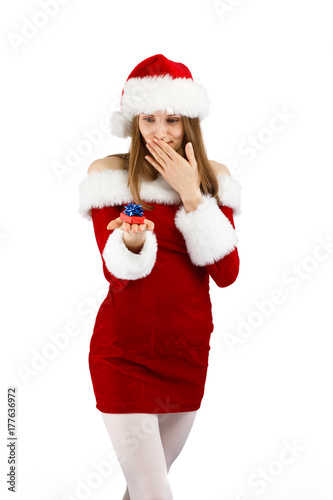 Beautiful woman in Santa Claus clothes