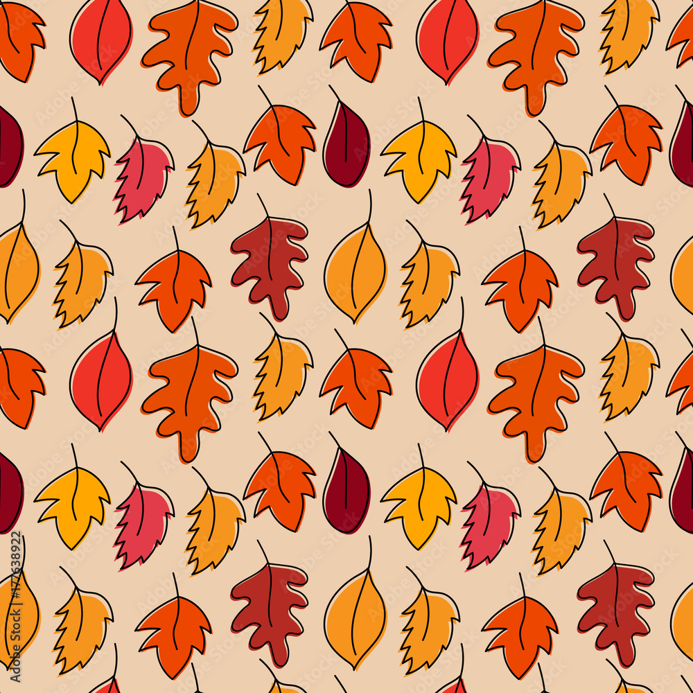 Obraz premium Seamless pattern with autumn leaves. Vector illustration
