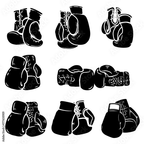 Set of boxing glove isolated on white background. Design element for poster, emblem, sign, badge. Vector illustration