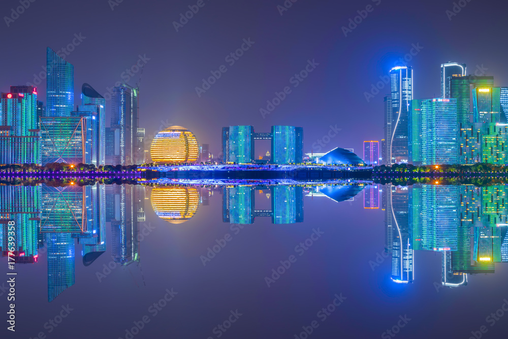 Nightscape of CBD architecture landscape in Hangzhou