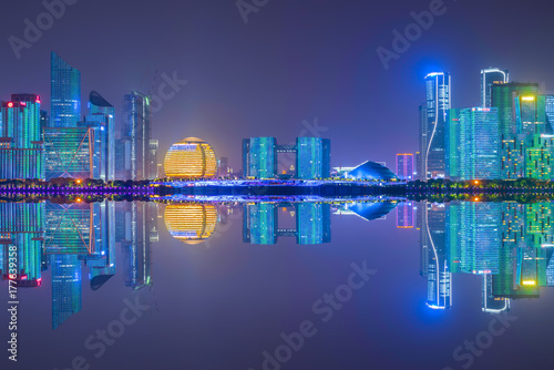 Nightscape of CBD architecture landscape in Hangzhou