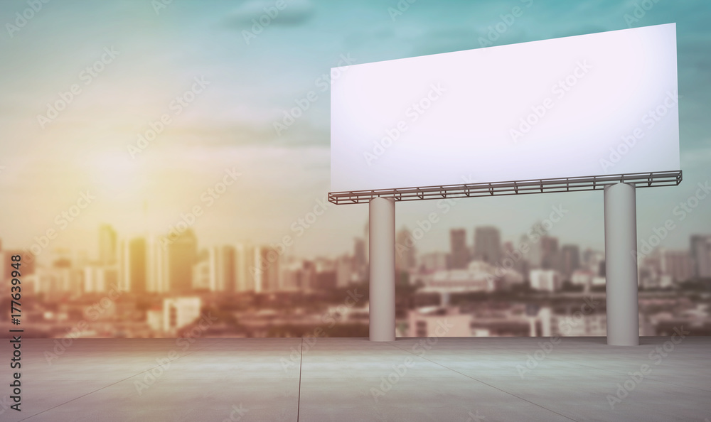 Blank billboard with clipping path on city background. 3D render image Blank billboard with clipping path on city background. 3D render image
