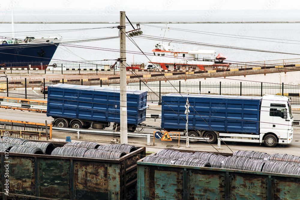 Naklejka premium Logistics import export background and container cargo transport concept