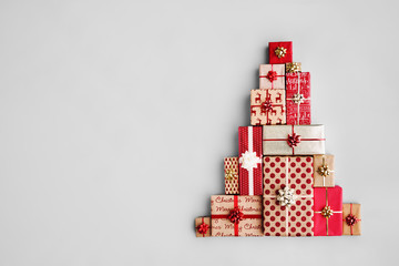 Christmas tree made from Christmas gifts