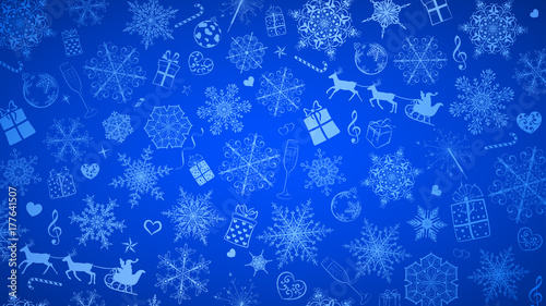Background of snowflakes and Christmas symbols
