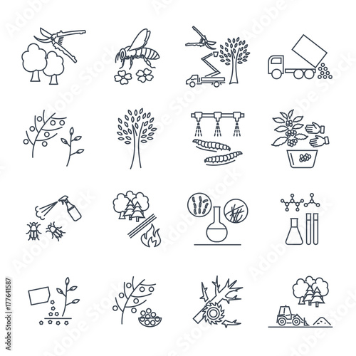 set of thin line icons gardening, farm production process