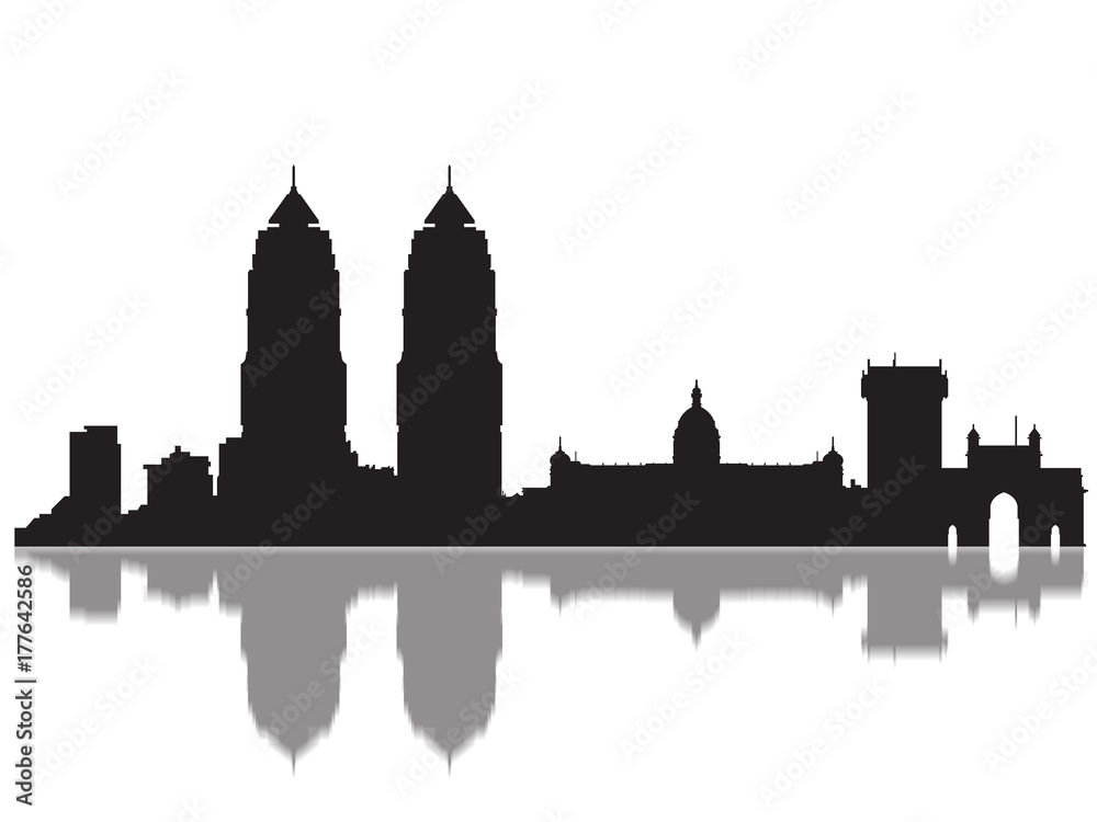 Detailed Mumbai Monuments Skyline Silhouette