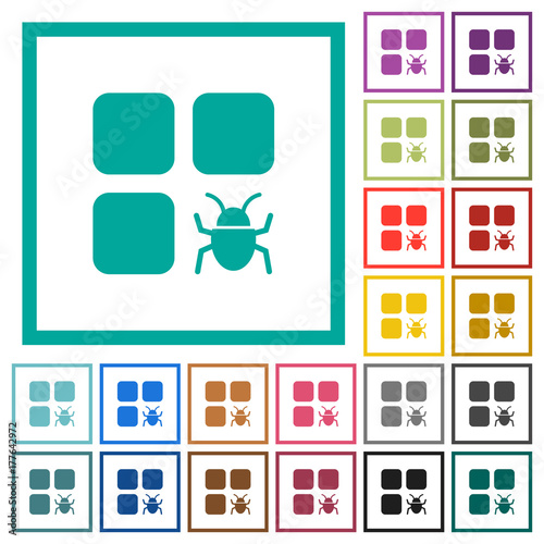 Component bug flat color icons with quadrant frames