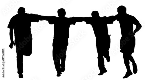 A Greek Evzone dancing group vector silhouette isolated on white background. Traditional dance. Dancing man silhouette vector illustration. Traditional Balkan dance. Sirtaki, Syrtaki, Zorba dance.