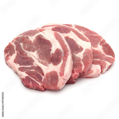 Raw pork chop meat isolated on white background cutout