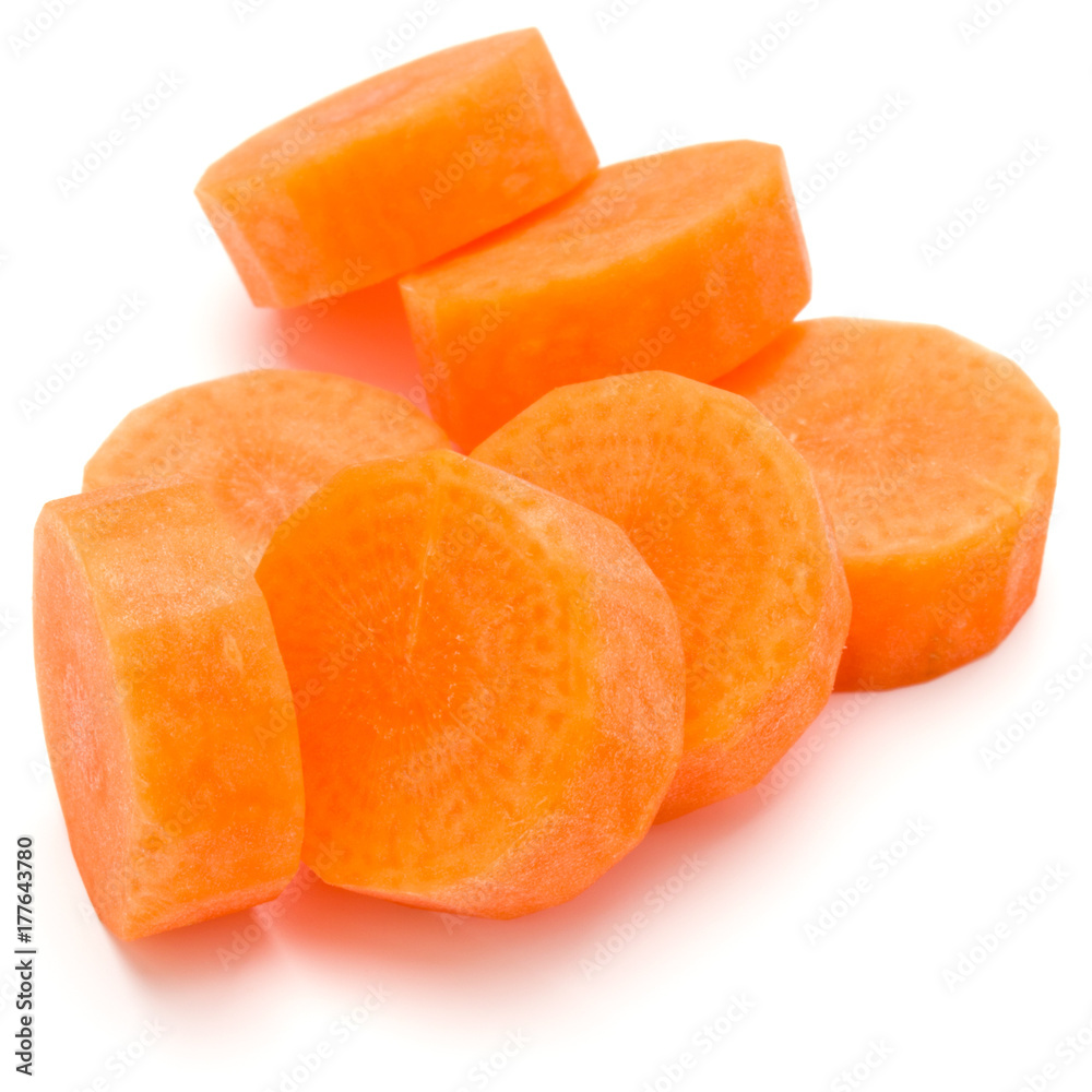 Chopped carrot slices isolated on white background cutout Chopped carrot slices isolated on white background cutout