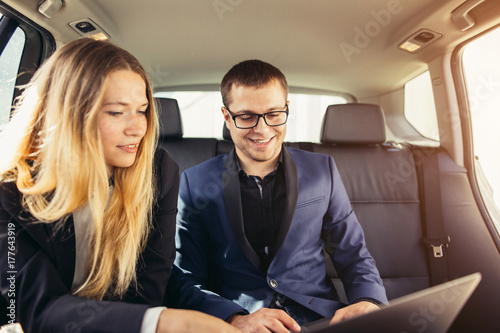 Business People Meeting Working Car Inside photo