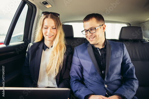 Business People Meeting Working Car Inside photo
