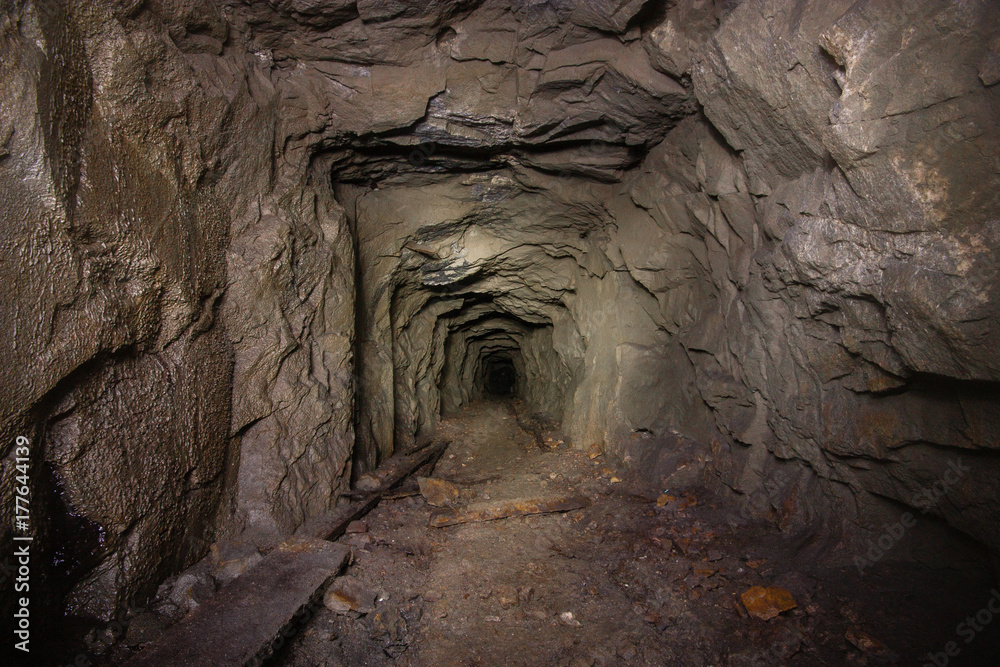 Underground abandoned old mine shaft iron copper gold ore tunnel gallery 