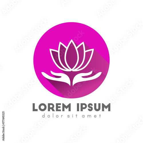 Lotus flower logo concept. Circle flat design with long shadow.