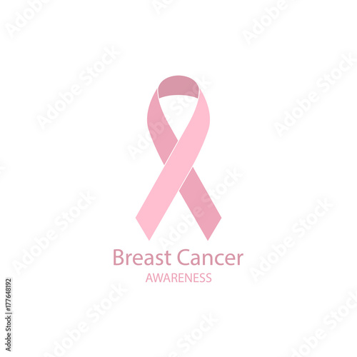 Breast cancer awareness card with pink ribbon isolated on white background.