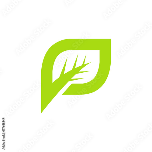 letter P green leaf logo 