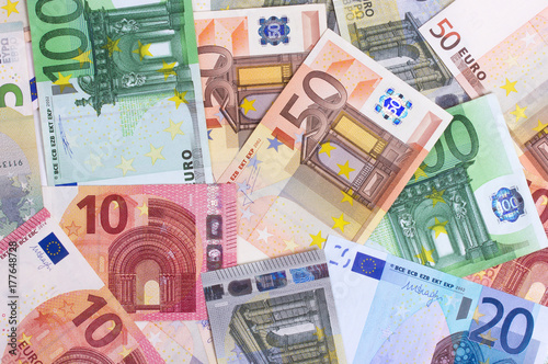 euro money of different denominations abstract background.