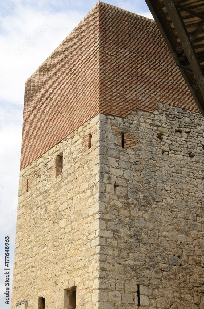 Brick and stone tower in Girona, Spain