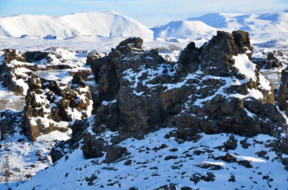 Obraz premium アイスランド ゴーザフォス 滝 北部観光 ダイヤモンドサークル 神々の滝 絶景 冬 iceland island winter waterfall Godafoss diamond circle