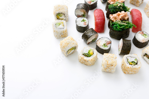 Set of sushi rolls, maki on white background