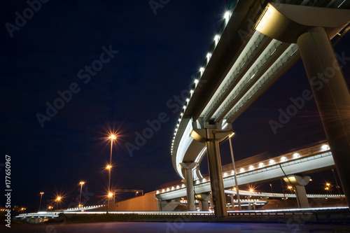 City road viaduct streetscape of night scene