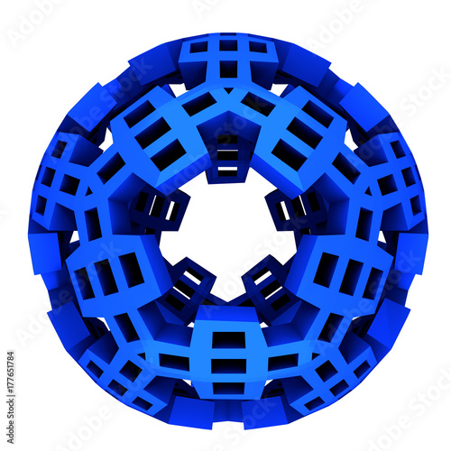 a digital illustration of sphere built of interconnecting blocks on a white background photo