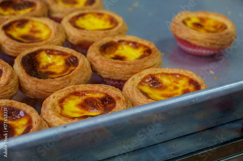 Egg tarts bakery on the tray in Macau