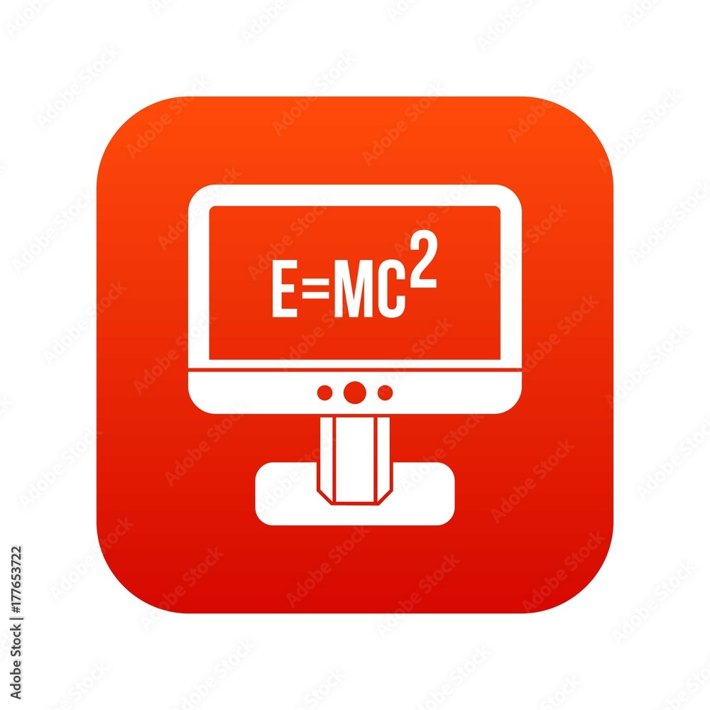 Monitor with Einstein formula icon digital red Monitor with Einstein formula icon digital red