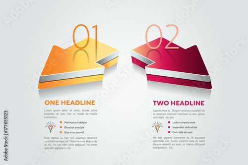 Two arrows. 2 steps diagram, elements, charts, infographics.
