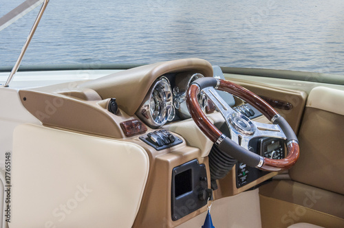 Cockpit of yacht from wood and leather © tadeas