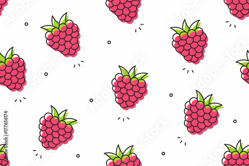 Raspberries seamless pattern. Vector illustration
