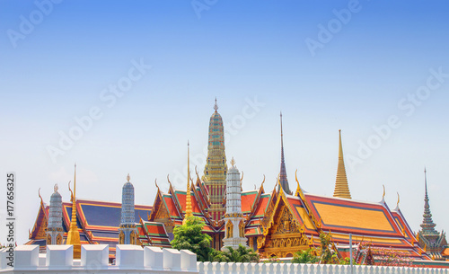 Wat Phra Kaew complex view of the roof top and the complex's wall