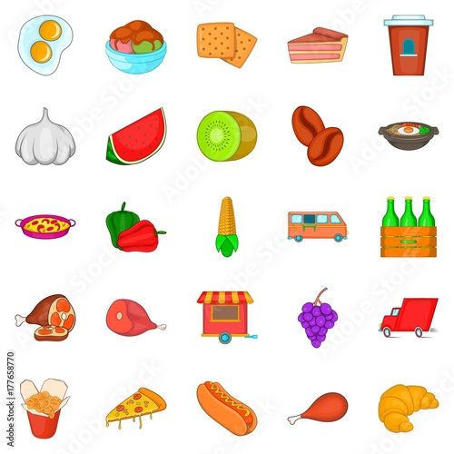 Cantina icons set, cartoon style